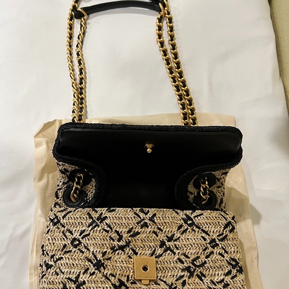 Tory Burch Fleming Soft Straw Raffia Leather Clutch Bag Natural Black Gold EUC - Picture 8 of 16